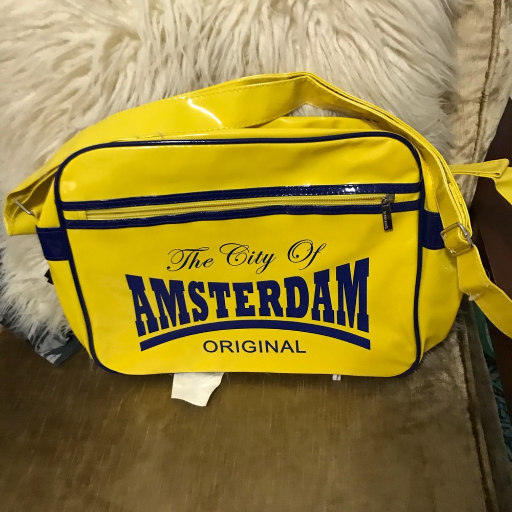 Retro Yellow & Blue Patent Leather Messenger Bag
